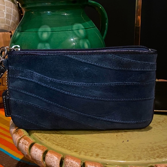 Coach Blue Suede Wristlet with adjustable strap. - Picture 1 of 9